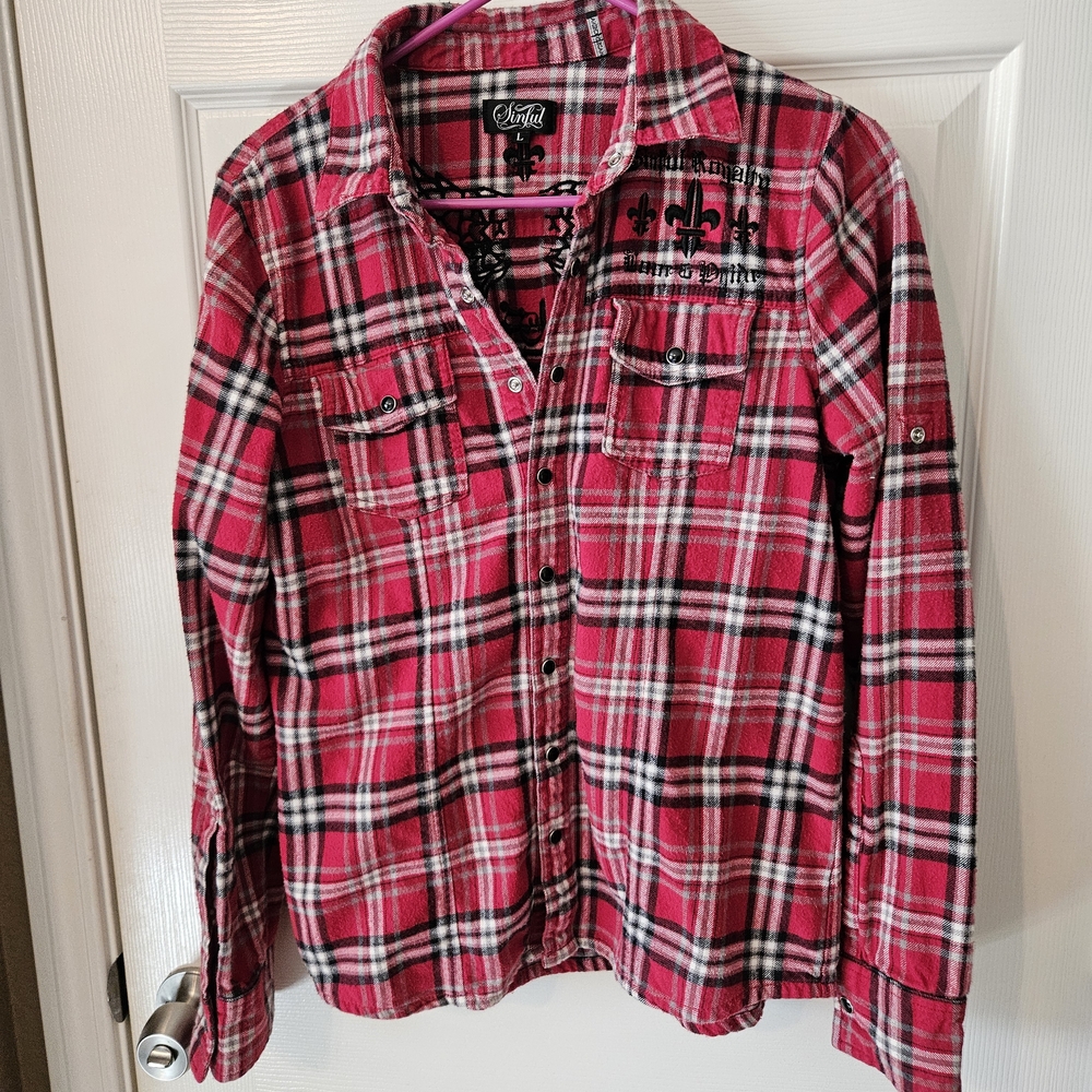 Red Plaid Button-Up Shirt
